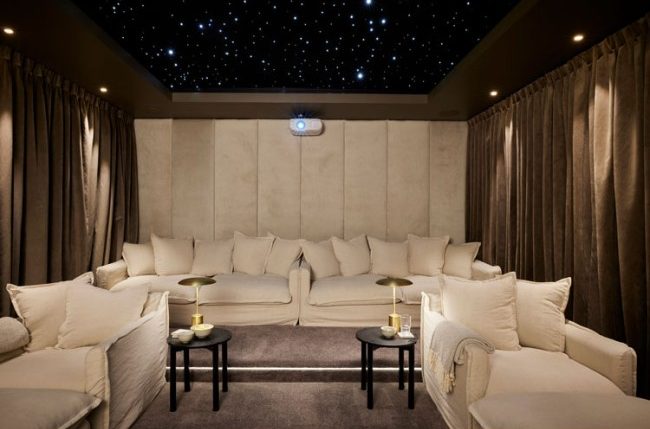 The Block TV show home theatre featuring StarEFX acoustic star ceiling panels